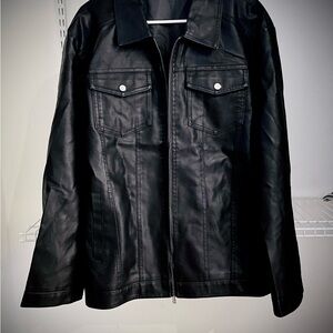 Men's Black Faux Leather Jacket - Classic Zip Front BRAND NEW, NEVER WORN!